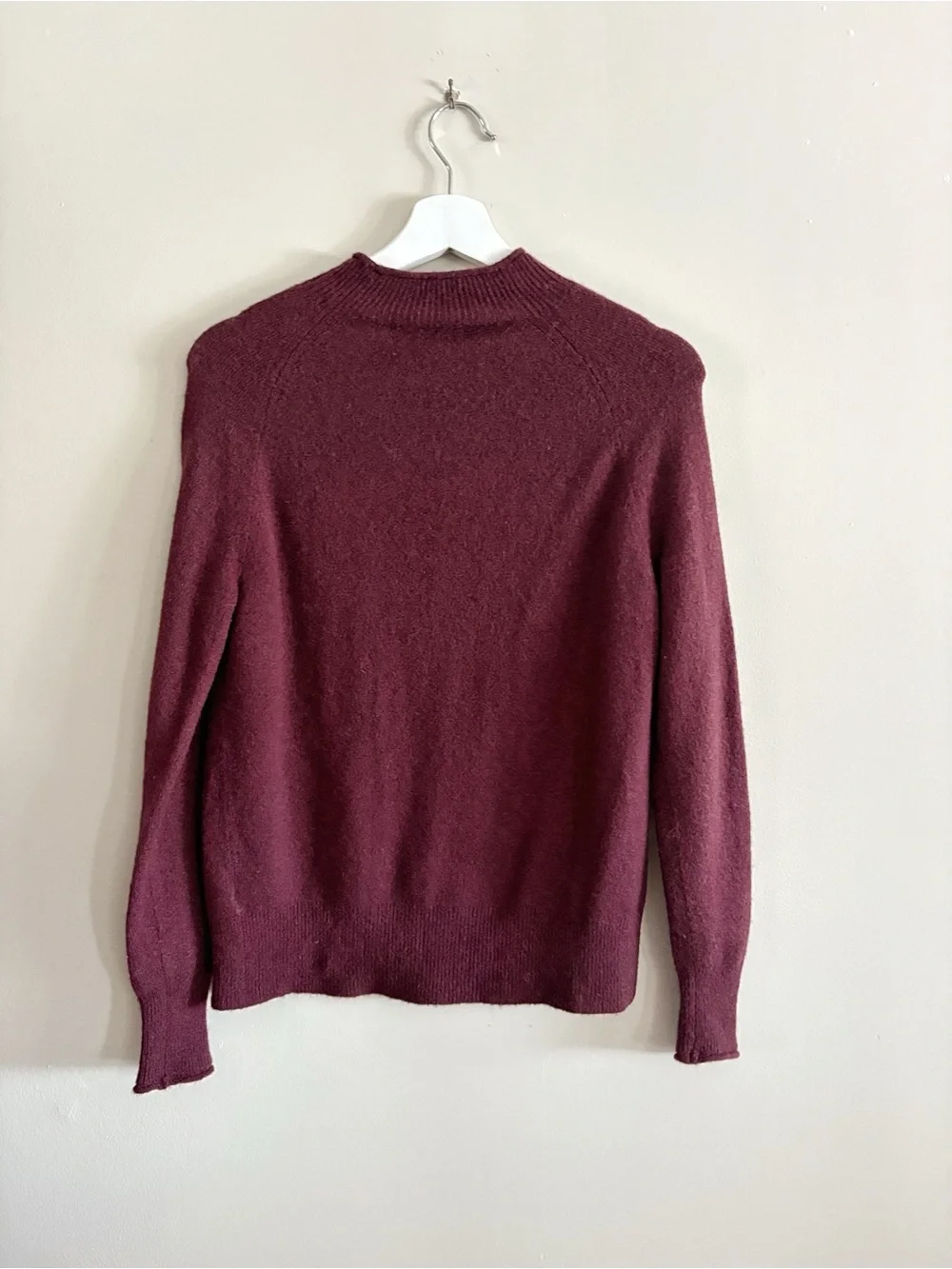 J.Crew Sweater Women XS Burgundy Merino Alpaca Rolled Neck Cuffs Quiet Luxury